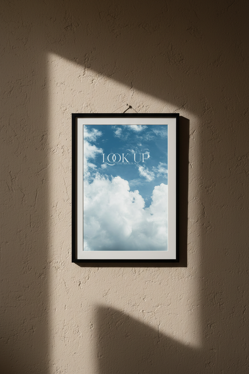 Clouds – Fine Art Print in black frame on textured wall, gallery aesthetic